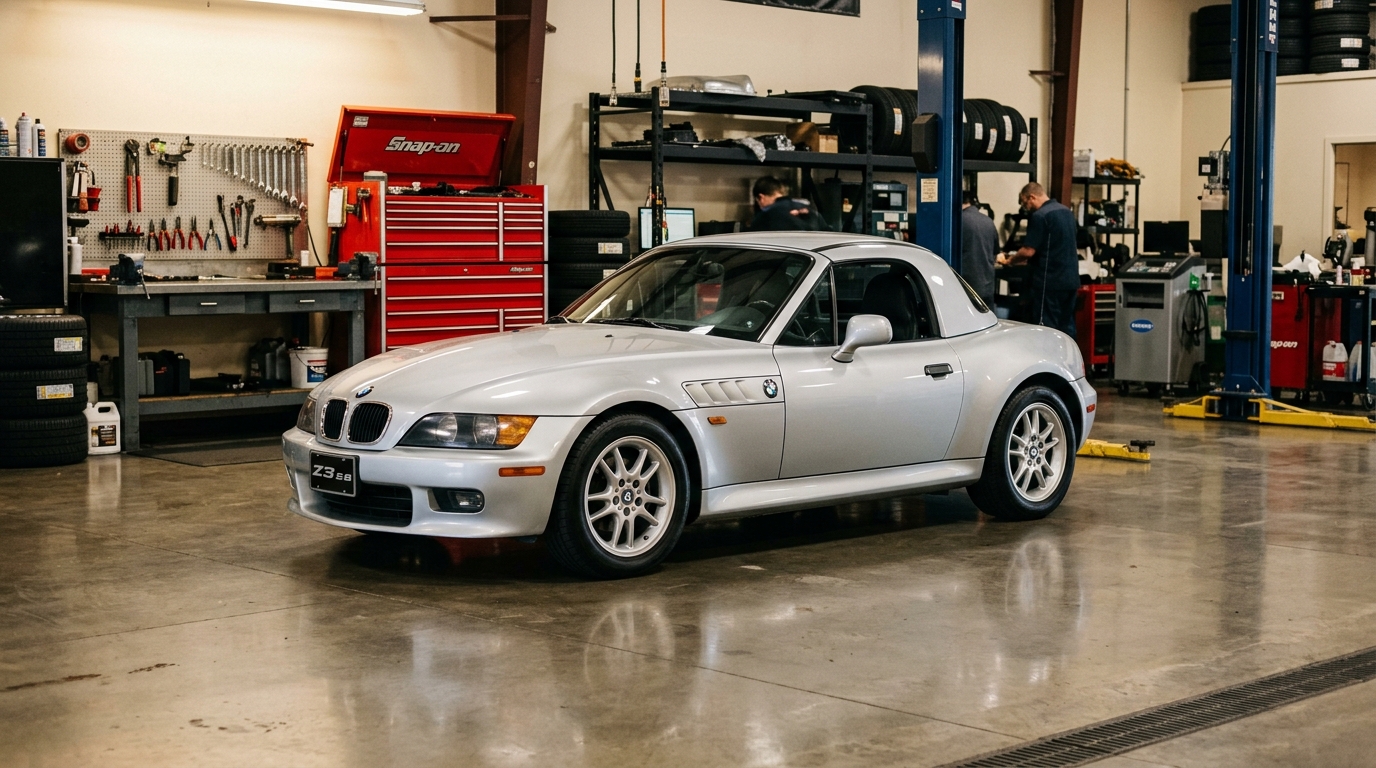 BMW Z3 Roadster with Hardtop in VT Modified shop bay